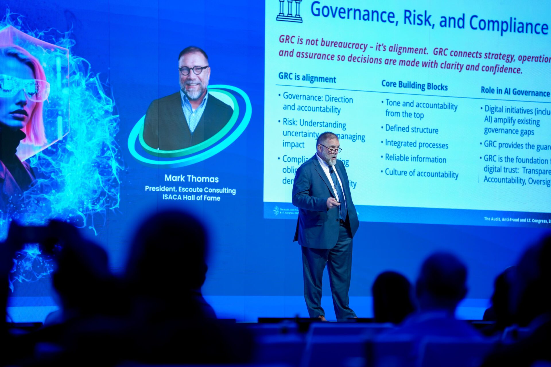 Mark speaker governance and risk expert speaking at conference on digital trust and AI